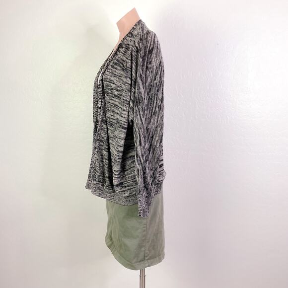 Eileen Fisher Open Front Marled Cardigan Sweater Organic Linen Gray Black Large - Picture 6 of 10